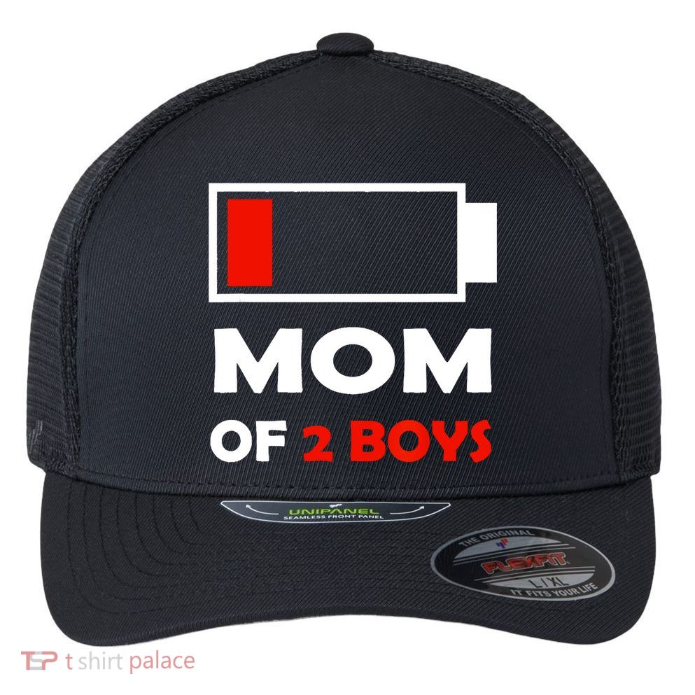 Mom Of 2 Funny Design Flexfit Unipanel Trucker Cap