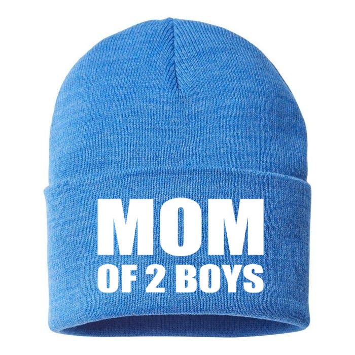 Mom Of 2 Two Sons Proud Mom Mother Mothers Day Funny Gift Sustainable Knit Beanie