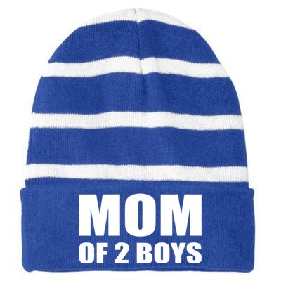 Mom Of 2 Two Sons Proud Mom Mother Mothers Day Funny Gift Striped Beanie with Solid Band