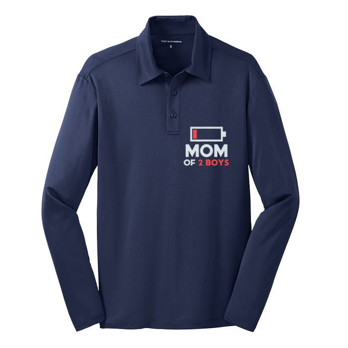 Mom of 2 Boy Gift from Son Mothers Day Birthday Wo Silk Touch Performance Long Sleeve Polo