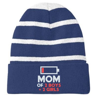 Mom of 2 Boy 2 Girl T Mothers Day Gift from Daughter Striped Beanie with Solid Band