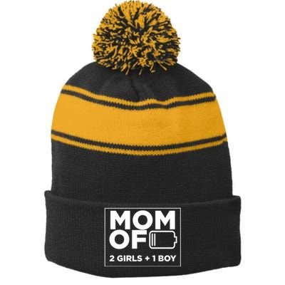 Mom of 2 Girl 1 Boy Mothers Day Gifts from Daughter Stripe Pom Pom Beanie