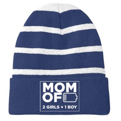 Mom of 2 Girl 1 Boy Mothers Day Gifts from Daughter Striped Beanie with Solid Band