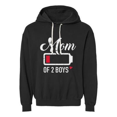 Mom Of 2 Low Battery Garment-Dyed Fleece Hoodie
