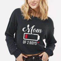 Mom Of 2 Low Battery Cropped Pullover Crew