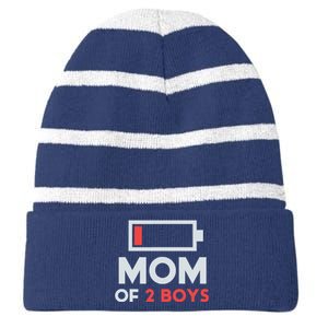 Mom Of 2 Gift From Son Mothers Day Birthday Striped Beanie with Solid Band