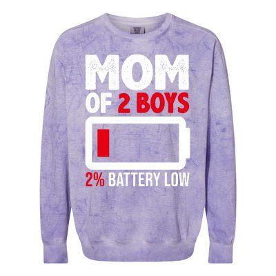 Mom Of 2 Boys 2 Percent Battery Low Funny Colorblast Crewneck Sweatshirt