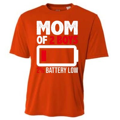 Mom Of 2 Boys 2 Percent Battery Low Funny Cooling Performance Crew T-Shirt