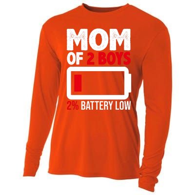 Mom Of 2 Boys 2 Percent Battery Low Funny Cooling Performance Long Sleeve Crew