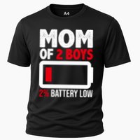 Mom Of 2 Boys 2 Percent Battery Low Funny Cooling Performance Crew T-Shirt