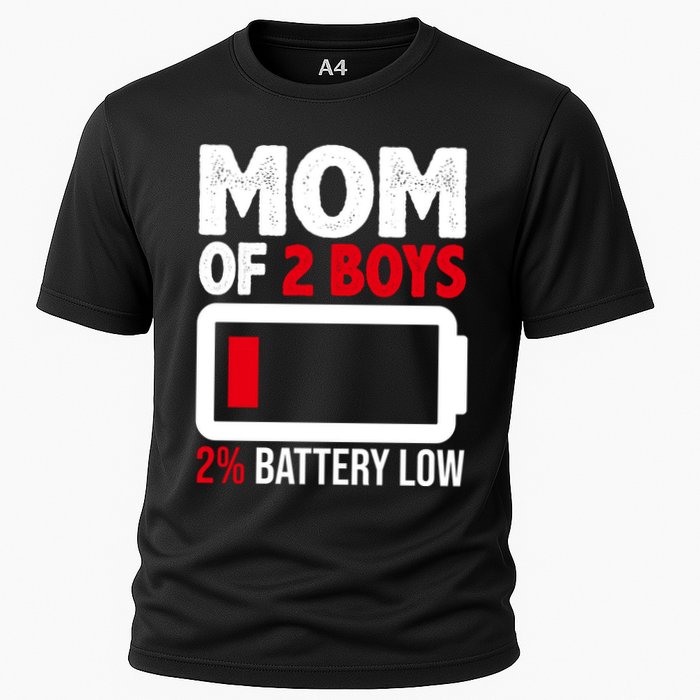 Mom Of 2 Boys 2 Percent Battery Low Funny Cooling Performance Crew T-Shirt