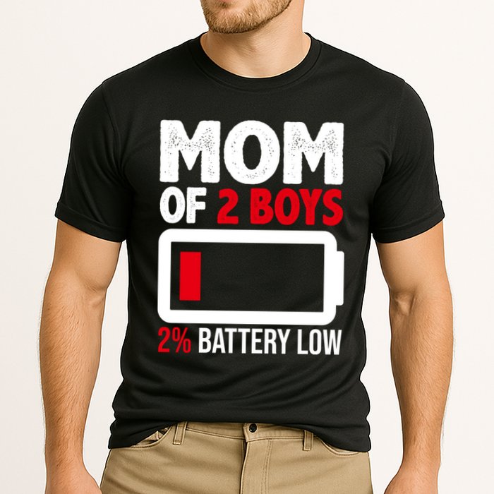 Mom Of 2 Boys 2 Percent Battery Low Funny Cooling Performance Crew T-Shirt