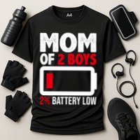 Mom Of 2 Boys 2 Percent Battery Low Funny Cooling Performance Crew T-Shirt