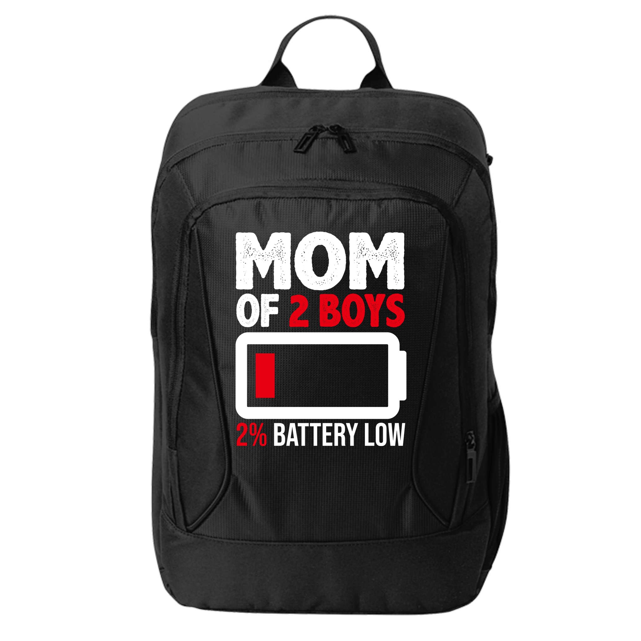 Mom Of 2 Boys 2 Percent Battery Low Funny City Backpack