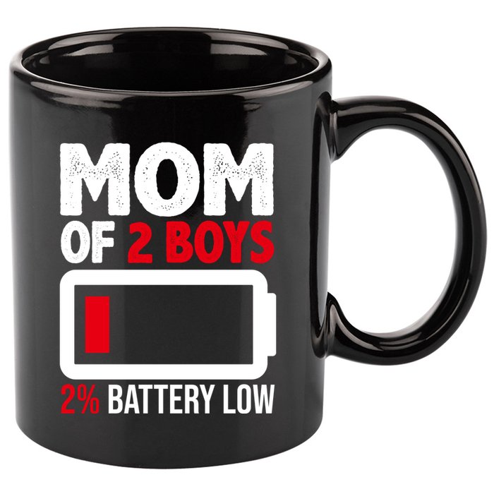 Mom Of 2 Boys 2 Percent Battery Low Funny 11oz C Handle Ceramic Mug