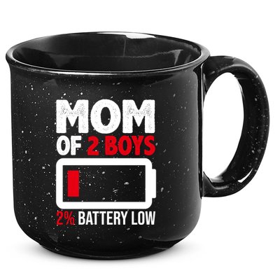 Mom Of 2 Boys 2 Percent Battery Low Funny 15oz Campfire Ceramic Mug