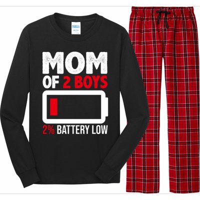 Mom Of 2 Boys 2 Percent Battery Low Funny Long Sleeve Pajama Set