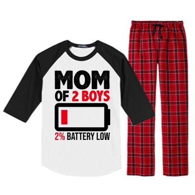 Mom Of 2 Boys 2 Percent Battery Low Funny Raglan Sleeve Pajama Set