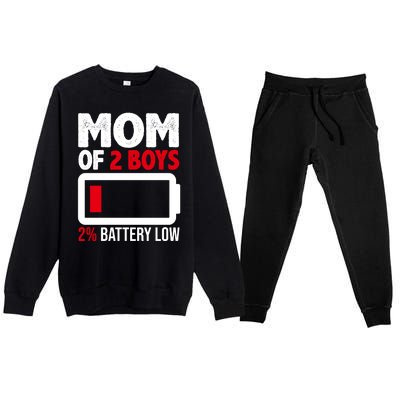 Mom Of 2 Boys 2 Percent Battery Low Funny Premium Crewneck Sweatsuit Set