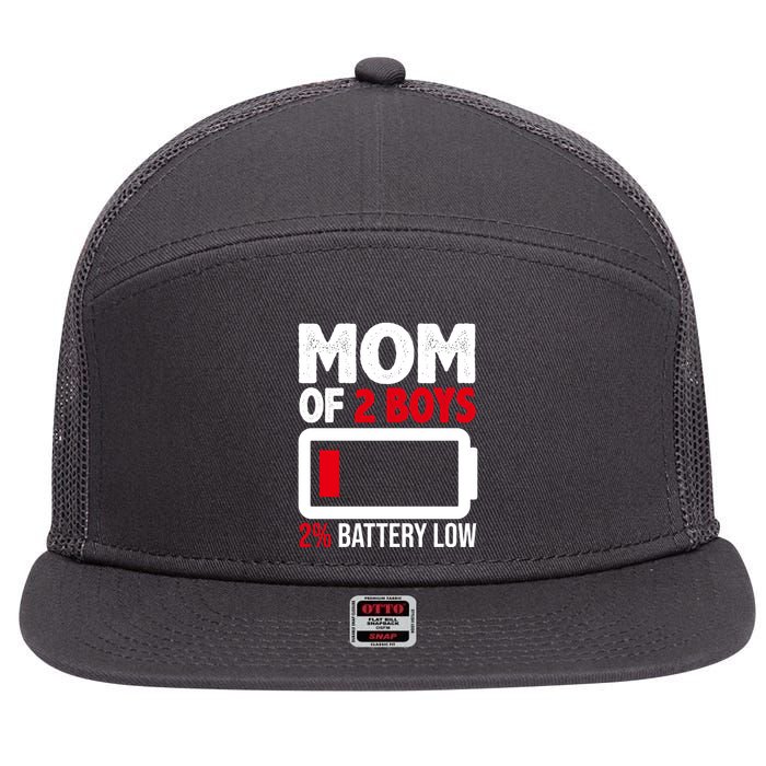 Mom Of 2 Boys 2 Percent Battery Low Funny 7 Panel Mesh Trucker Snapback Hat