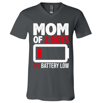 Mom Of 2 Boys 2 Percent Battery Low Funny V-Neck T-Shirt