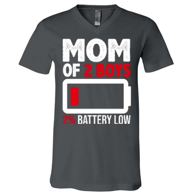 Mom Of 2 Boys 2 Percent Battery Low Funny V-Neck T-Shirt