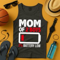 Mom Of 2 Boys 2 Percent Battery Low Funny Tank Top