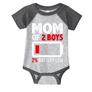 Mom Of 2 Boys 2 Percent Battery Low Funny Infant Baby Jersey Bodysuit