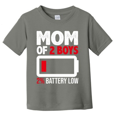 Mom Of 2 Boys 2 Percent Battery Low Funny Toddler T-Shirt