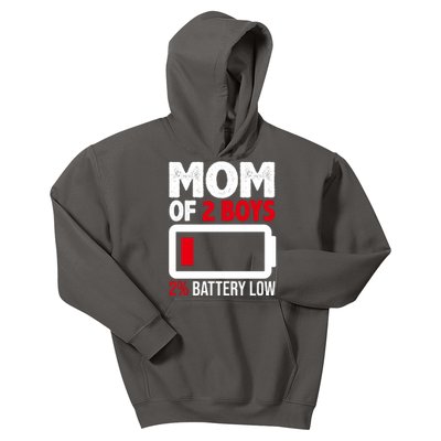 Mom Of 2 Boys 2 Percent Battery Low Funny Kids Hoodie