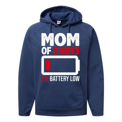 Mom Of 2 Boys 2 Percent Battery Low Funny Performance Fleece Hoodie