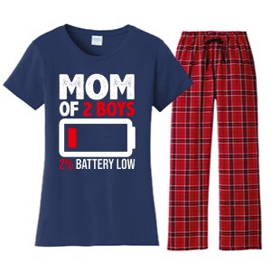 Mom Of 2 Boys 2 Percent Battery Low Funny Women's Flannel Pajama Set