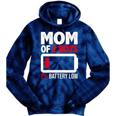 Mom Of 2 Boys 2 Percent Battery Low Funny Tie Dye Hoodie