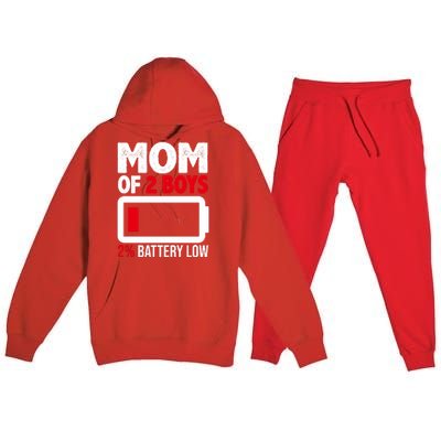 Mom Of 2 Boys 2 Percent Battery Low Funny Premium Hooded Sweatsuit Set