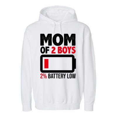 Mom Of 2 Boys 2 Percent Battery Low Funny Garment-Dyed Fleece Hoodie