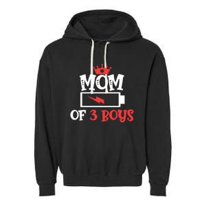 Mom Of 3 Mothers Day Cool Gift Garment-Dyed Fleece Hoodie