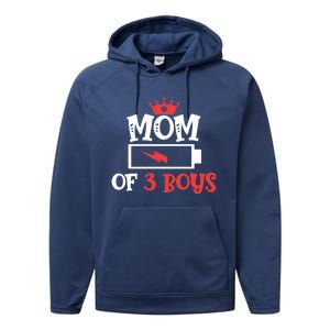 Mom Of 3 Mothers Day Cool Gift Performance Fleece Hoodie