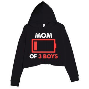 Mom of 3 Boy Gift From Son Mothers Day Birthday Low Battery Crop Fleece Hoodie