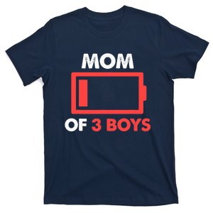 Mom of 3 Boy Gift From Son Mothers Day Birthday Low Battery T-Shirt