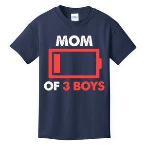 Mom of 3 Boy Gift From Son Mothers Day Birthday Low Battery Kids T-Shirt