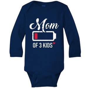 Mom Of 3 Low Battery Cool Gift Baby Long Sleeve Bodysuit