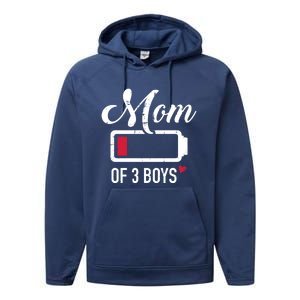 Mom Of 3 Low Battery Gift Performance Fleece Hoodie