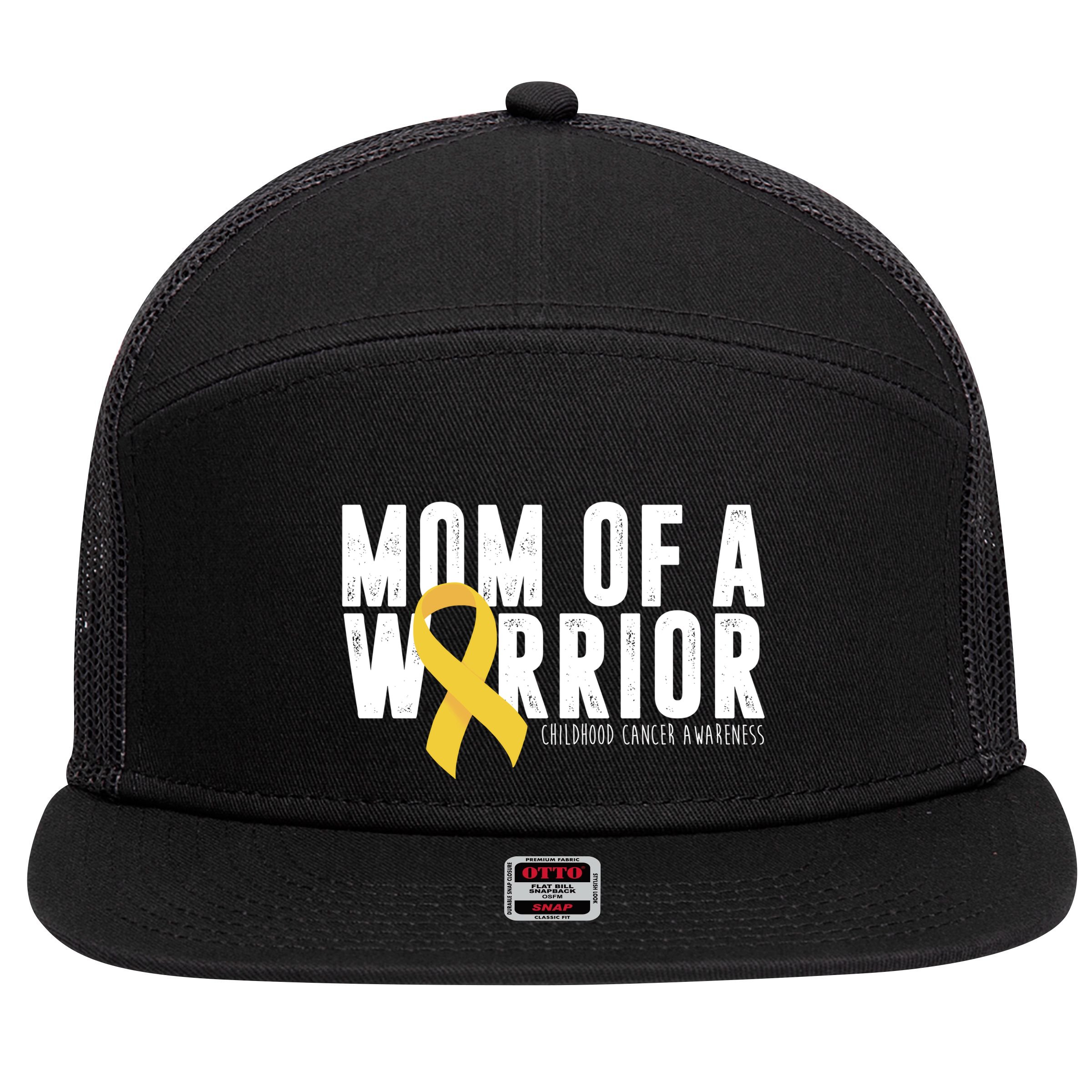 Mom Of A Warrior Childhood Cancer Awareness 7 Panel Mesh Trucker Snapback Hat