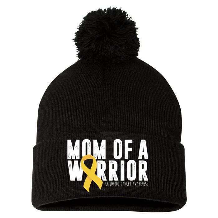 Mom Of A Warrior Childhood Cancer Awareness Pom Pom 12in Knit Beanie