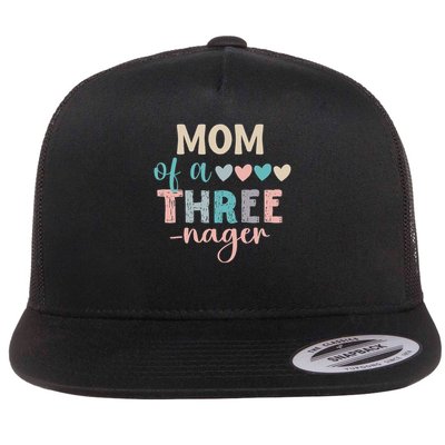 Mom Of A Threenager 3rd Birthday Matching Family Boho Flat Bill Trucker Hat