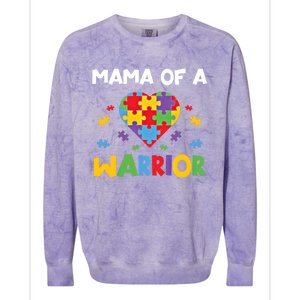 Mama Of A Warrior Family Mom World Autism Awareness Day Cute Gift Colorblast Crewneck Sweatshirt