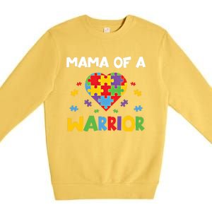 Mama Of A Warrior Family Mom World Autism Awareness Day Cute Gift Premium Crewneck Sweatshirt