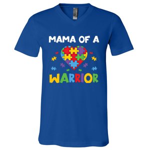 Mama Of A Warrior Family Mom World Autism Awareness Day Cute Gift V-Neck T-Shirt