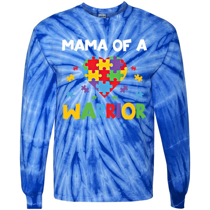 Mama Of A Warrior Family Mom World Autism Awareness Day Cute Gift Tie-Dye Long Sleeve Shirt