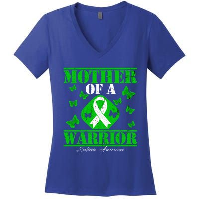 Mother Of A Scoliosis Warrior Vintage Scoliosis Awareness Gift Women's V-Neck T-Shirt